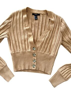 Forever 21 Ribbed V-Neck Cropped Cardigan - Camel size s